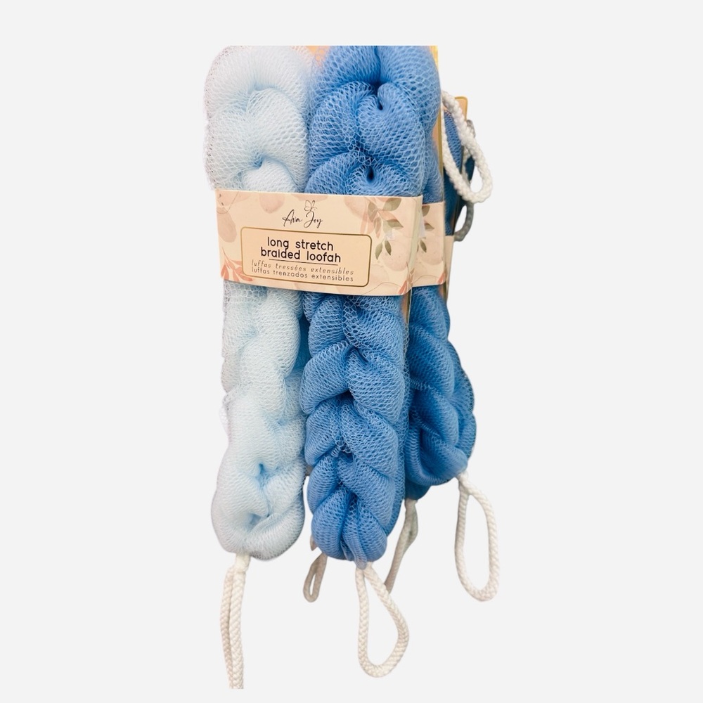 Blue and White Long Stretch Braided Loofah